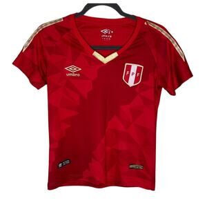 Umbro Peru 2018 World Cup Soccer Jersey T-Shirt Red White Women's Size S EUC